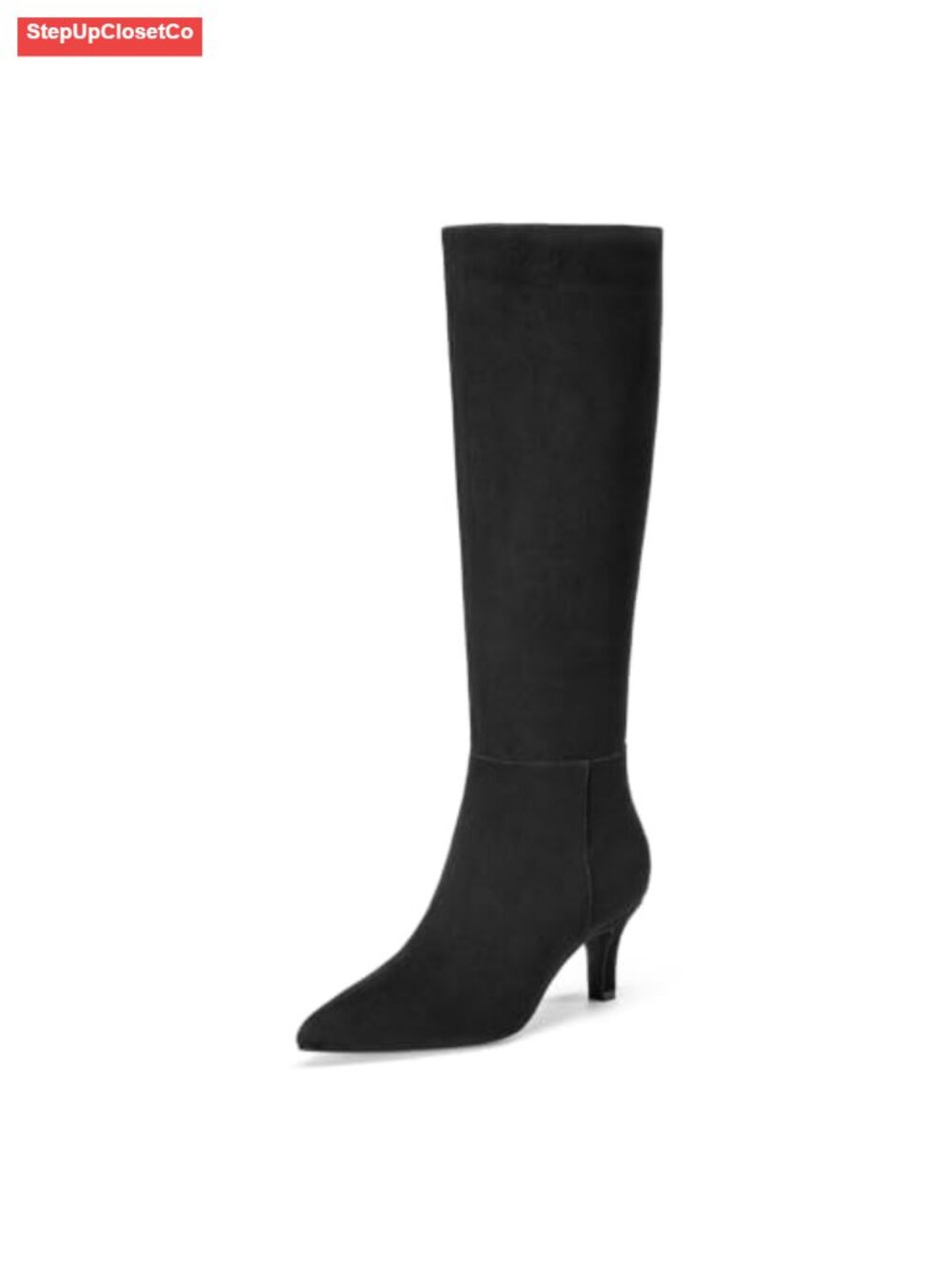 Kitten Heel Knee High Dress Boots Pointed Toe Side Zipper Tall